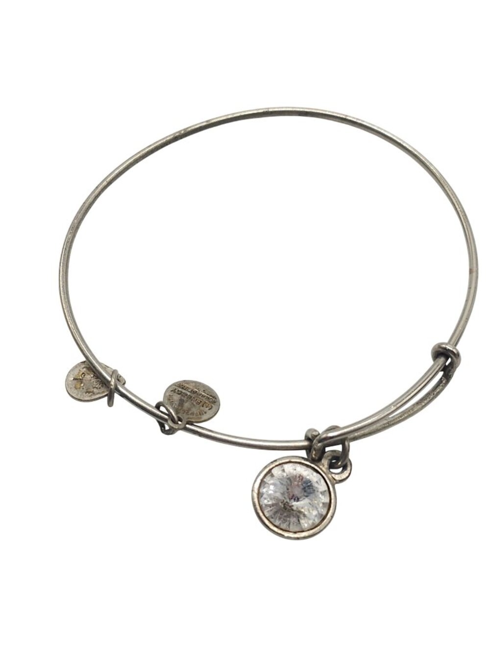 Alex And Ani Silver-Tone Charm Bangle Bracelet With Sparkling Crystal Accent